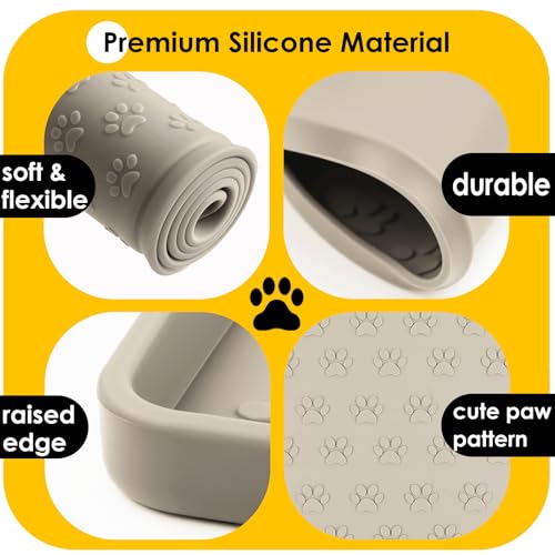 Napfunterlage für Hunde, Futtermatten für Hunde und Katzen rutschfeste Futtermatte aus Silikon - wasserdichte Unterlage mit Rand, spülmaschinenfest(M: 48×30cm, Beige)