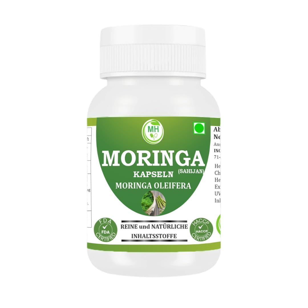 Moringa Kapseln | 240 Vegane Kapseln | Reines Moringa Blattpulver | Natürliches, Pflanzliches Superfood | Ohne Gentechnik, Glutenfrei, Laktosefrei, Ohne Zusatzstoffe