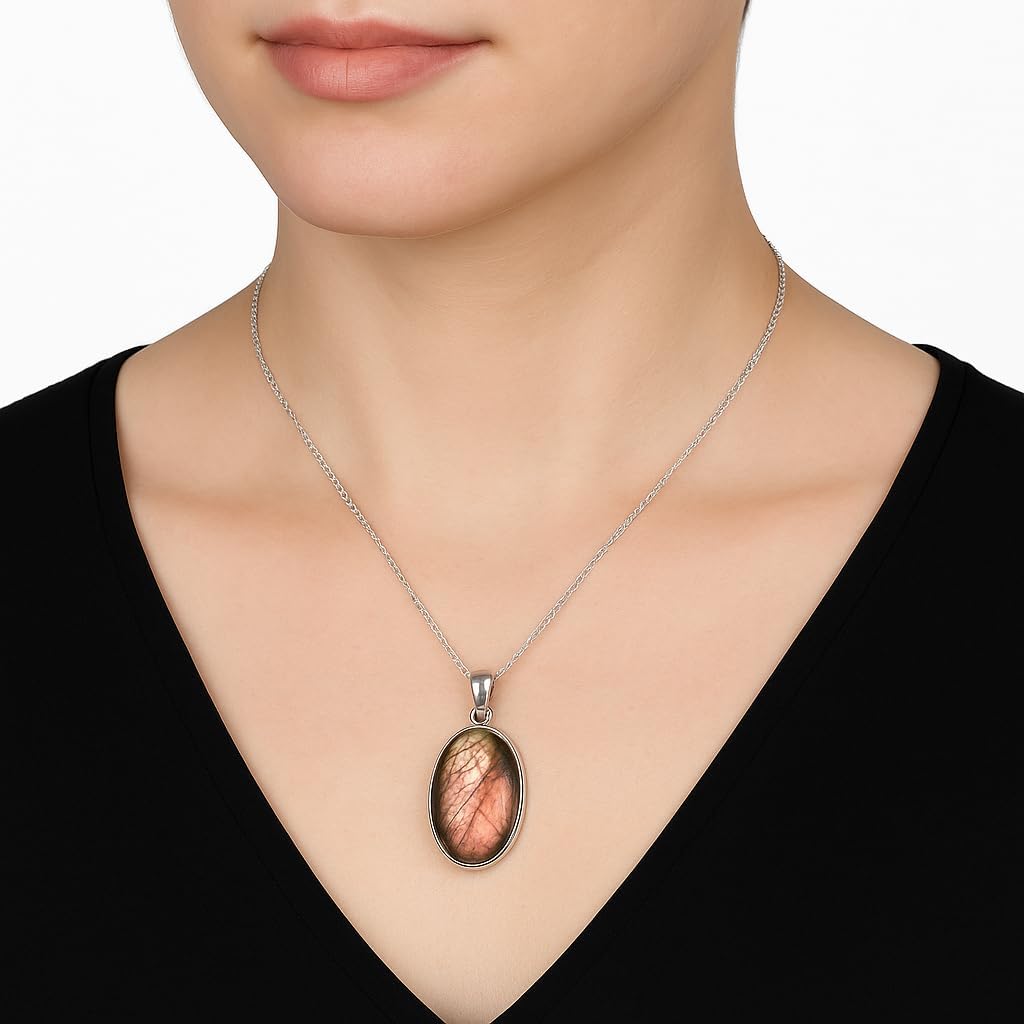 SIVARA Handmade 925 Sterling Silver Oval Gemstone Pendants for Women – Elegant Statement Jewelry Anniversary Christmas, Halloween & New Year Jewelry Idea Gift - Image 4