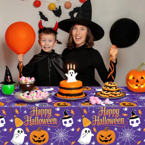 MEIDUO Halloween Tablecloths, 3 Pack 54 x 108 Inch Orange Purple Covers Set - image 5