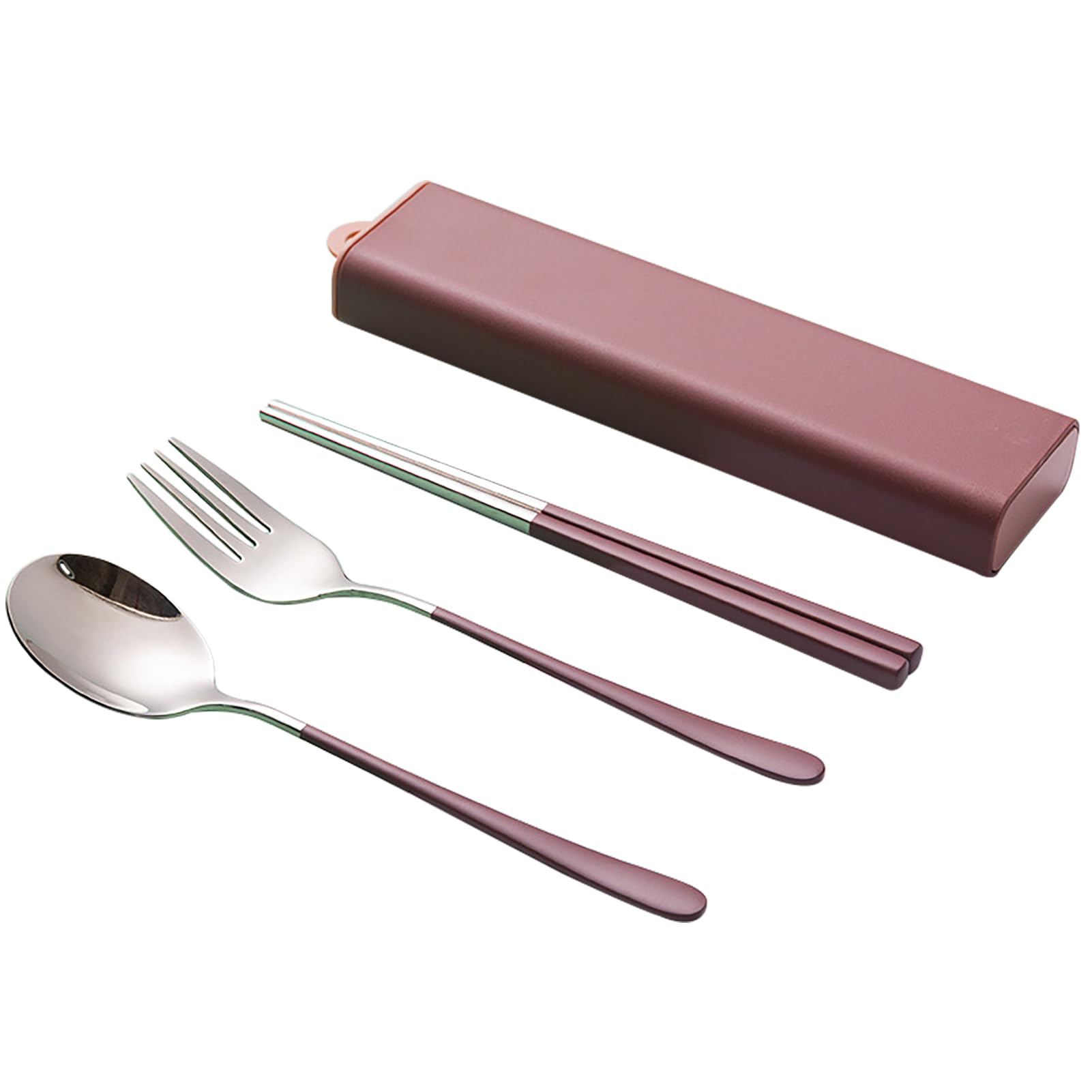 Posate portatili in acciaio inossidabile, set di tre pezzi, con cucchiaio, forchetta e bacchette, set di bacchette resistenti, set di posate riutilizzabili con scatola, utilizzate in casa, sala da
