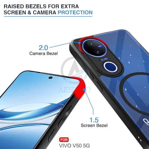 Image of AESTMO Vivo V50 5G / V50e 5G Back Cover | 360 Protection | Crystal Clear Hard Back Transparent | Compatible with MagSafe Accessories for Vivo V50 5G / V50e 5G (PC+TPU, Black Bumper)