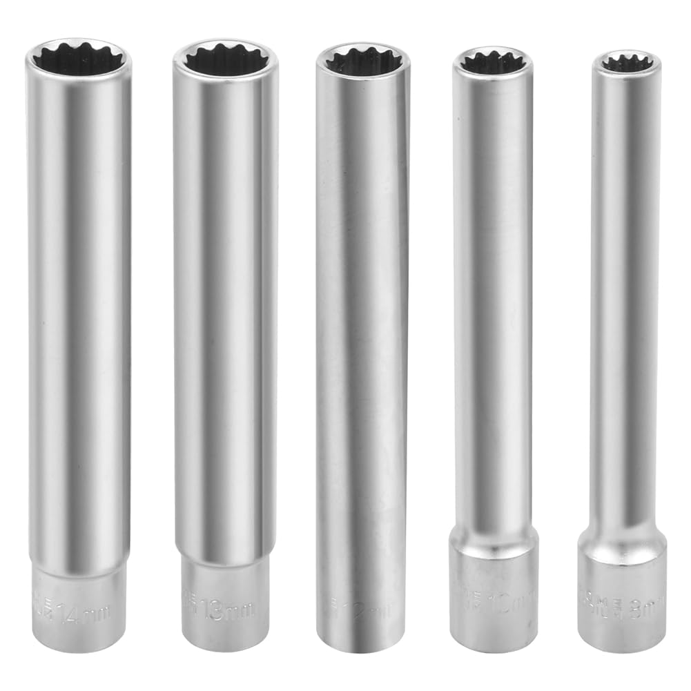 UDSKNV[KSL 5Pcs 3/8inch Extra Deep Impact Socket Set Deep Metric Socket Set Hexagon Socket Extra Deep Impact Sleeve Tool