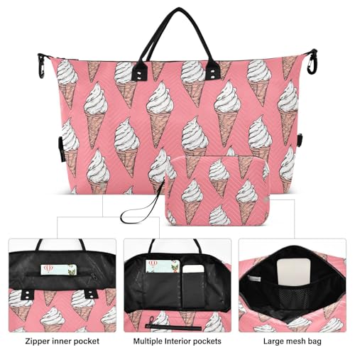 Watercolor Ice Cream Retro Large Travel Duffle Bag Weekender Overnight Bags Gym Yoga Bag for Women Men with Toiletry Bag2