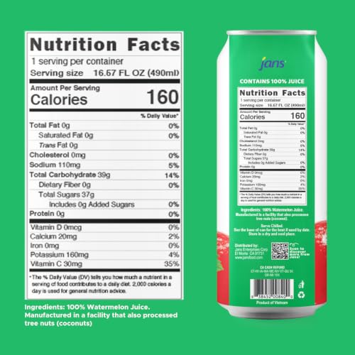 Image of Jans 100% Watermelon Juice Drink With Real Pulp, 16.57 Fl Oz, Pack Of 12