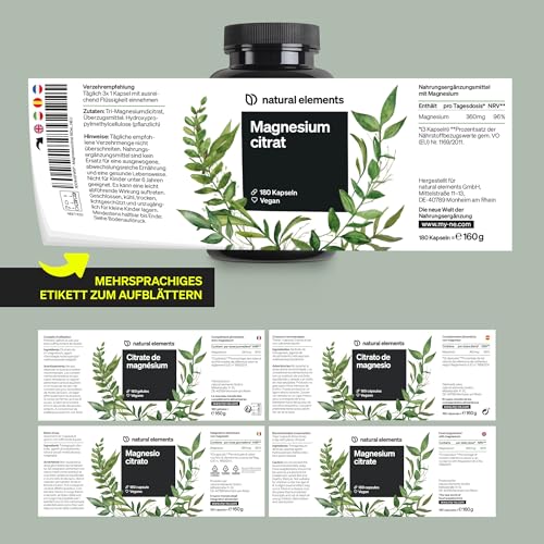 natural elements Magnesiumcitrat – 360mg elementares Magnesium pro Tagesdosis – 180 vegane Kapseln – 2-Monats-Vorrat – hochdosiert, ohne Zusätze – in Deutschland entwickelt & laborgeprüft 6