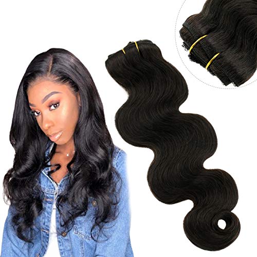 Body Wave Clip in Human Hair Extensions Vivien Remy Short Wavy Clip in Hair Extension 14Inch 7pcs 70gram Natural Black Full Head Clip in Hair Extensions for Black Women