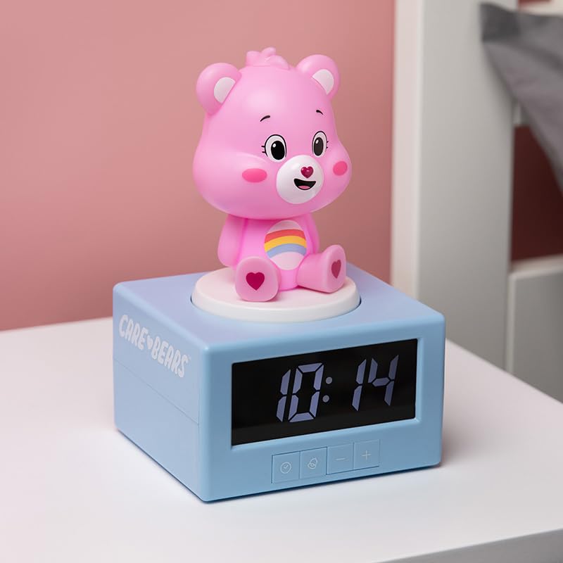 Paladone, Sveglia digitale con Allegrorsa rosa dei Care Bears (Orsetti del Cuore) con luce notturna e musica, con licenza ufficiale, decorazione per camera da letto, alimentata a batteria