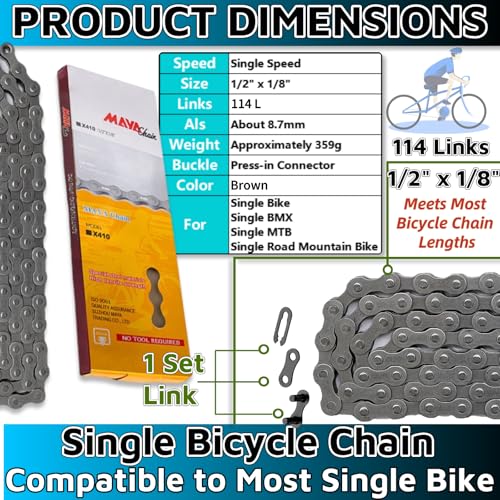 Single Speed Bike Chain,1/2\" x1/8\" 114 Links with 1 x Magic Buckle Bicycle Chain BMX Bike Chain Lowrider BMX Chain Bike Parts Chain Replacement for Road Mountain Bike/BMX/MTB