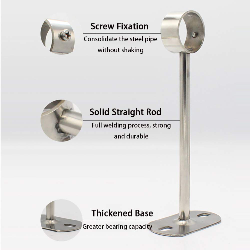 4 Pack Ceiling Mount Bracket, Stainless Steel Wardrobe Pipe Support Shower Curtain Closet Rod Holder Pipe Flange Socket