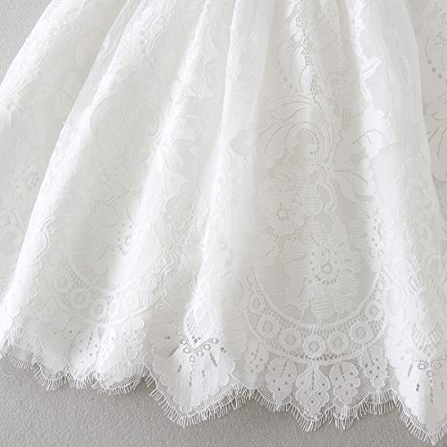 Slowera Baby Girls White Lace Dress Christening Baptism Gowns and Bonnet (Style3, 6-12 Months) - Thumbnail 4