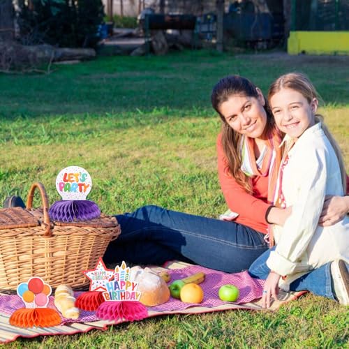 YUXIANLB Regenbogen Geburtstagsdeko Set Bunte Tischdekoration mit Honeycomb 9 Teiliges Toppers Luftballons für Kindergeburtstage Hochzeiten Wiederverwendbare Party Dekor für Wohnzimmer
