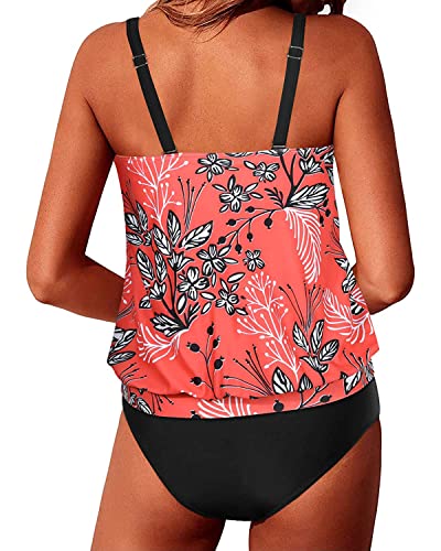 Image of Yonique Women Vintage Chevron 2 Piece Ruched Padded Tankini Set Flyaway Top With Triangle Brief Bottom Bathing Suit