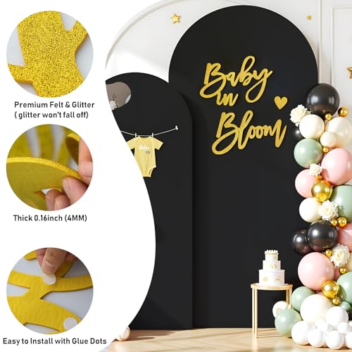 Image of Gold Baby in Bloom Sign for Baby Shower- Large Glitter Felt Letters for Baby Shower Banner Arch Backdrop Gender Reveal Girl or Boy Theme Pregnancy Announcement Party Wall Decorations