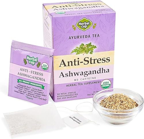 Herbal Cup Ayurveda Ashwagandha Tea, Organic Anti-Stress, No Caffeine Herbal Supplement (16 Count, Pack of 3)