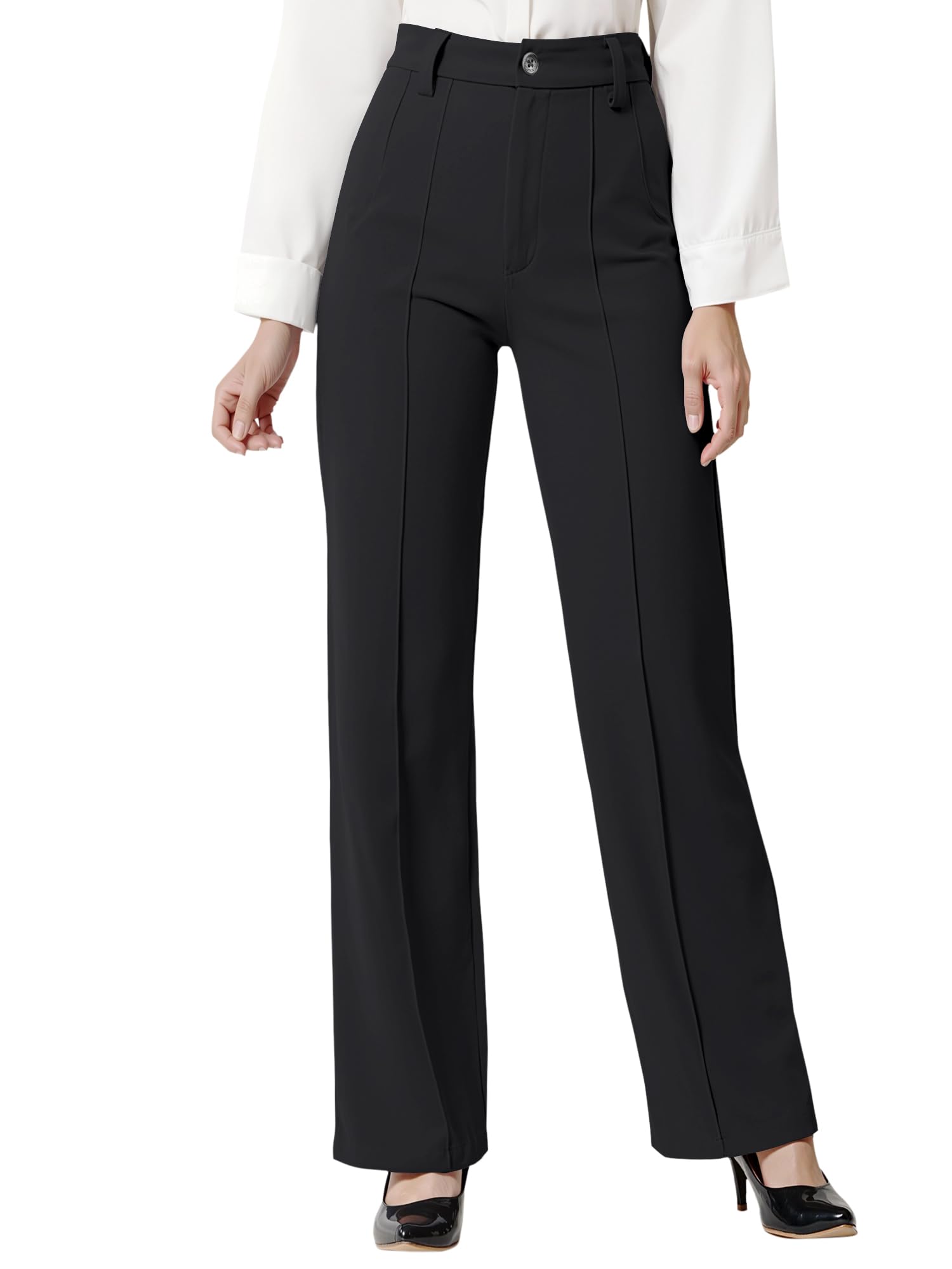 navyankaa Women’s High Waist Formal Straight Fit Trousers Premium Stretch Office Pants Front Pleated Design Smart Workwear Bottom for Office, Casual & Business Wear-picture-21