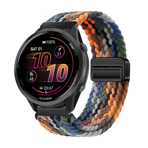 編組ソロループ弾性ストラップ対応Garmin Forerunner 570 47mm 22mm用交換バンドクイックリース時計ナイロンストラップ替えベルト磁気バックル換えベルトマグネットコンパチブルシャオミGarmin Forerunner 570 47mm
