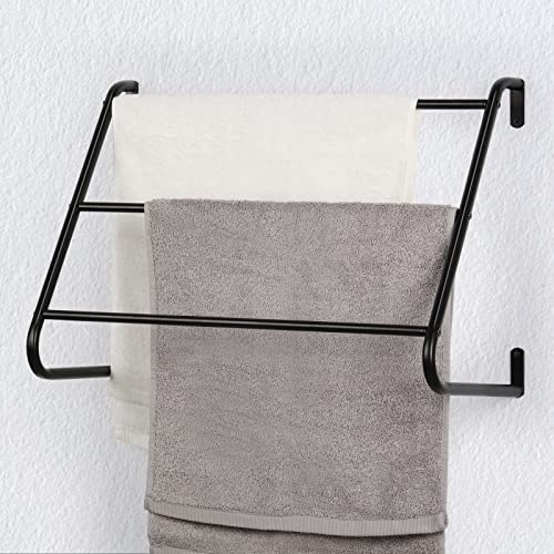 Handtuchhalter für Badezimmer, 3-Schicht Handtuchstangen Wandmontage Mattschwarzer Handtuchhalter mit Haken für Badezimmer, Toilette, Schlafzimmer, Wand (Schwarz, 42CM) Cover