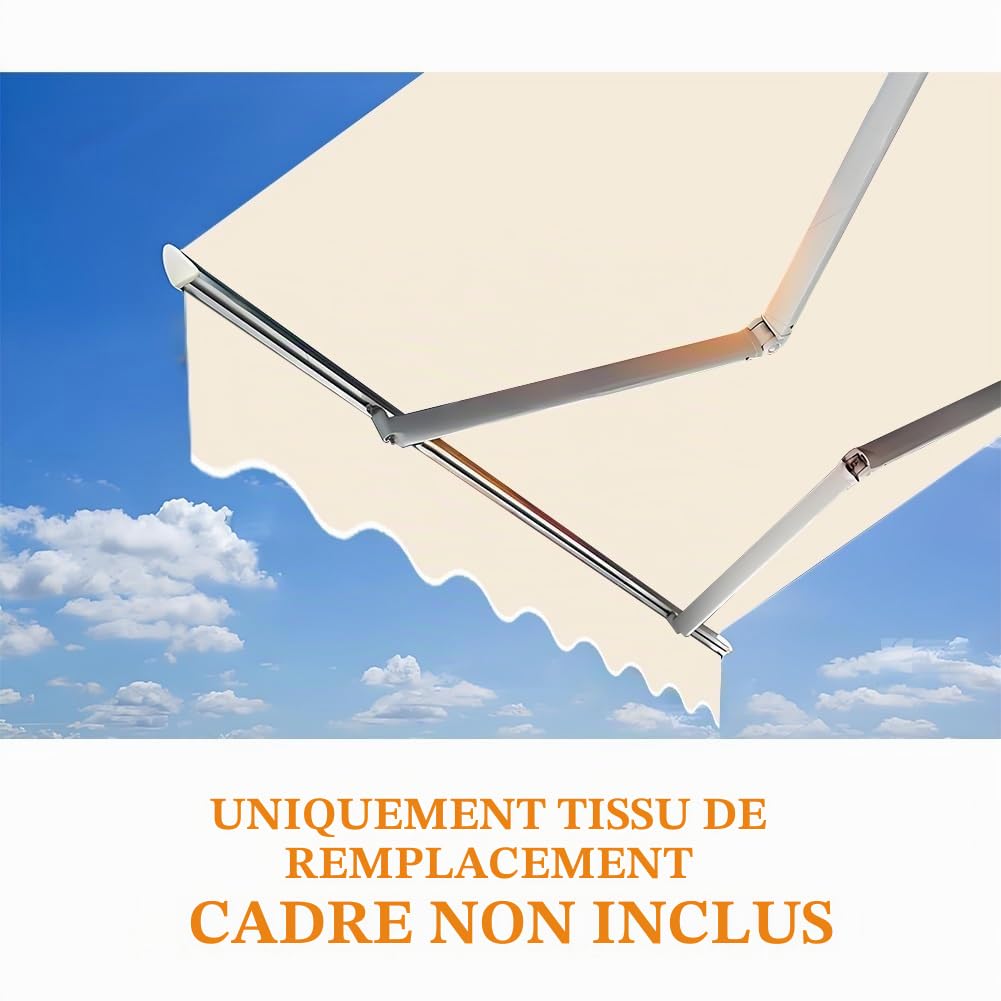 Toile de Rechange Store Banne, Tissu de Remplacement pour Auvent, 200/250/300/350/400/500/600/700cm, Toile de d'auvent Remplacement avec Lambrequin(Beige,W250 x L200cm)