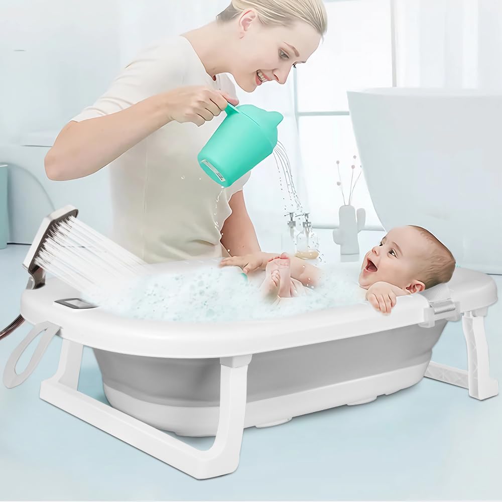 Baignoire Pliable Bébé avec Thermomètre à eau 80x50x23 Gris