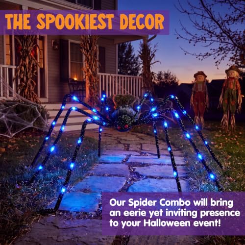Image of JOYIN Halloween Light Up Large Spider Outdoor Decorations, 5 Ft Giant Spider for Yard Lawn Outside Decor, Indoor Party Haunted House Prop, Multicolor RGB Colors Changing with App Control
