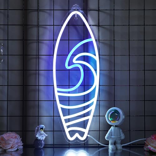CoolGift Mart Surfboard Neon Sign, Dimmable LED Beach Wave Neon Signs USB Powered, Decorations for Man Cave Home Summer Beach Restaurant Bar Bistro Club, Gifts for Surfers