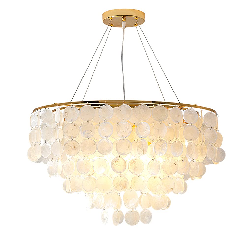 qudkdhs Chandelier Electroplating Gold Chandelier Loft Modern White Natural Seashell Chandelier Ceiling E27 LED Shell Lighting for Dining Room Living Room Kitchen Bedroom Fixture