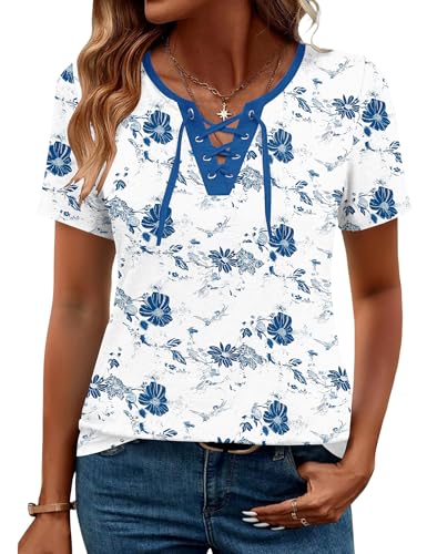 LOMON Boho Tops for Women Short Sleeve Tops for Women Blouses for Women Dressy Casual Womens Summer Tops 2026