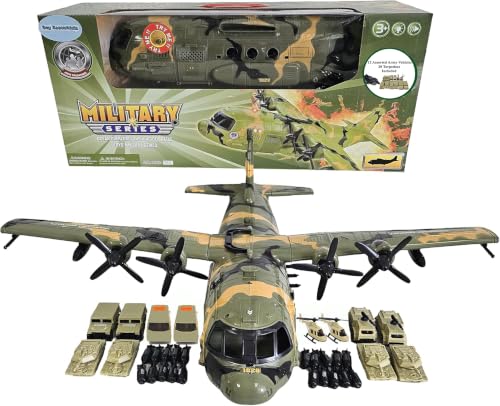 Toy Essentials Large Military 21-Inch Cargo Plane C130 Bomber Combat Air Force with Working Doors...