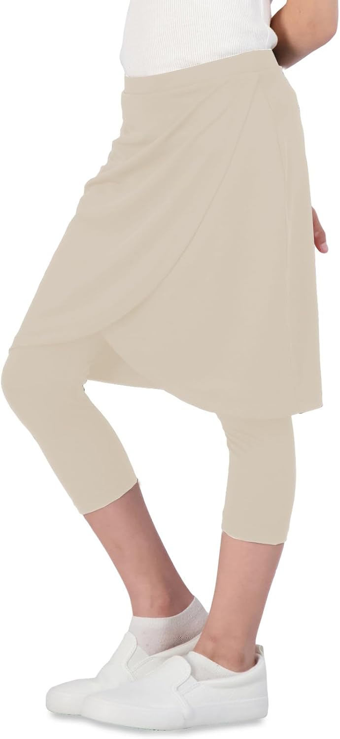 Girls High Elastic Waist Capri Pants Kids Cute Active Golf Tennis Skorts Leggings Skirts Trousers - Image 2