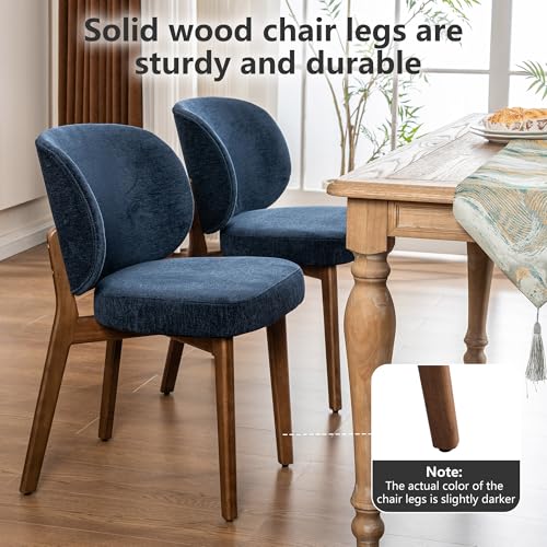 Image of YOUNIKE Dining Chairs Set of 4 Modern Kitchen Dining Room Chairs Navy Blue | Chenille Fabric Upholstered Armless Side Accent Chair with Back Wide Padded Seat Wooden Leg, Soft, Breathable, Comfortable