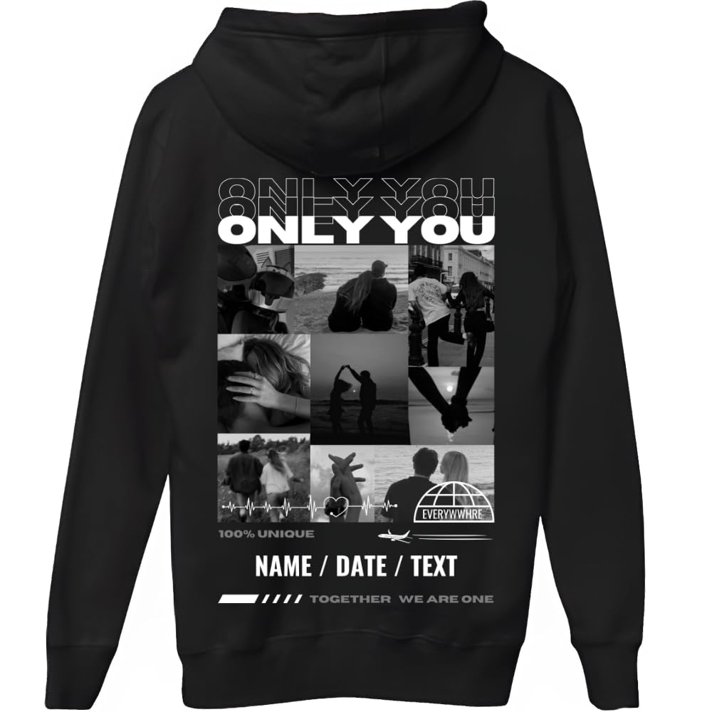 latostadora Sudadera Personalizada Boyfriend Girlfriend - Sudadera con Capucha Pareja Foto Collage Texto - Jersey Hoodie Only You Personalizable - Regalo Navidad Pareja Personalizado San Valentín
