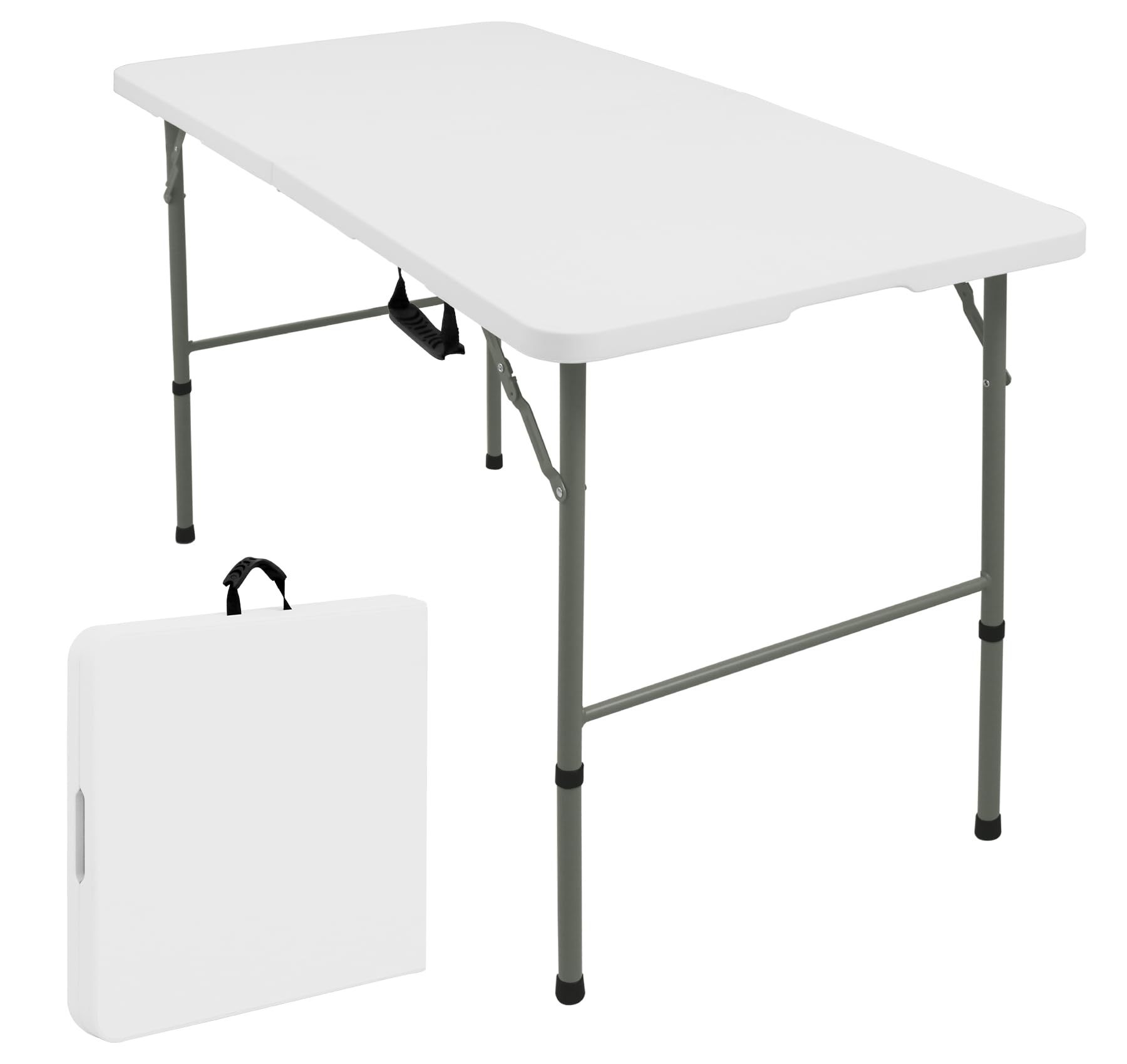 Photo 1 of **ISSUES W LEGS STAYING SNAPPED IN PLACE*** JALANCY Folding Tables with Carrying Handle Lightweight Rectangular Portable Plastic Camping Table Steel Legs for Party, Dining, Wedding, Events, Picnic Indoor, Outdoor (1, White, 4 FT)