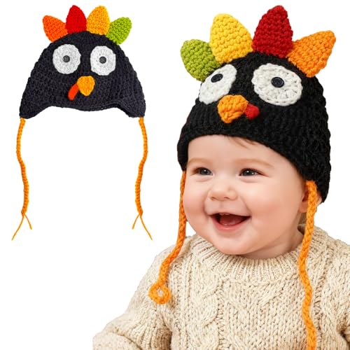 Thanksgiving Baby Toddler Beanie Turkey Knitted Cap Hat Cute Cartoon Animal Winter Photography Props Brown