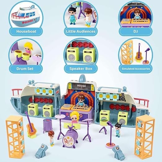 SKYBUCKET dollouse Boat Play Set, Deforming Kidsoy Ship with Sound, Lights, dollnd Accessories for Disco Stage, Little People Pretend Play Birthday Gift Toys for Girls nd Boys to 8+ Year 2