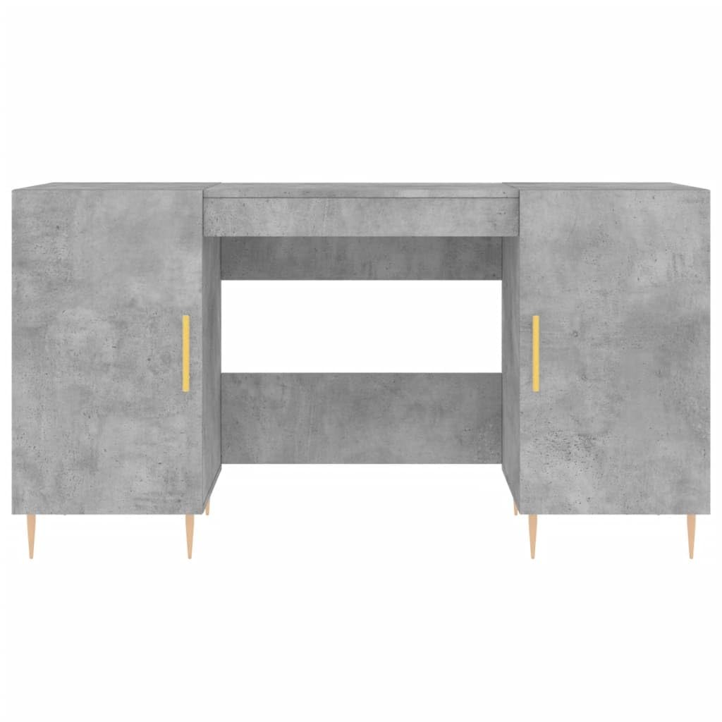 Scrivania grigio cemento 140 x 50 x 75 cm, materiale in legno, scrivania per computer con 4 ante, tavolo da ufficio per casa, ufficio, design moderno con spazio di archiviazione