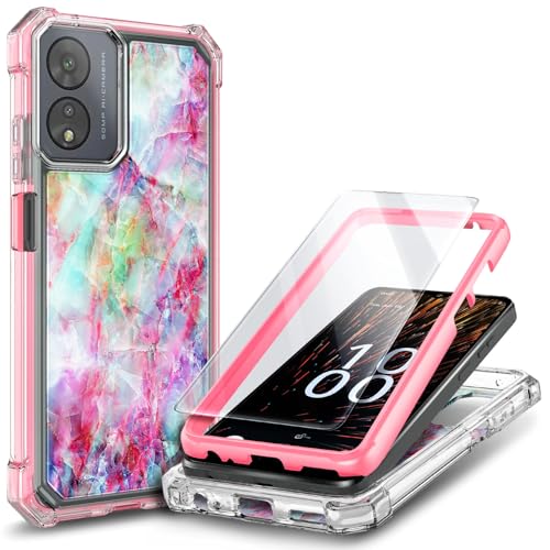 WDHD for HMD Vibe Phone Case with Tempered Glass Screen Protector Full-Body Protective Shockproof Rugged Bumper Cover Case for Nokia HMD Vibe N159V TA-1590 (Marble Design Pink Fantasy)