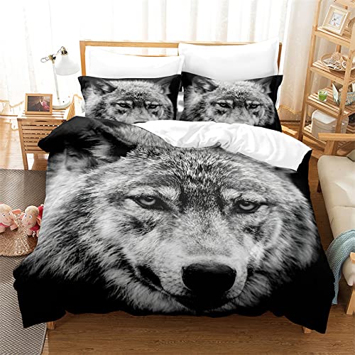 Parure De Lit 90x190 Loup Solitaire Noir Parure De Lit 1 Personne avec Fermeture éClair, Housse De Couette 90x190cm avec 1 Taie d'oreiller 65x65cm Cover