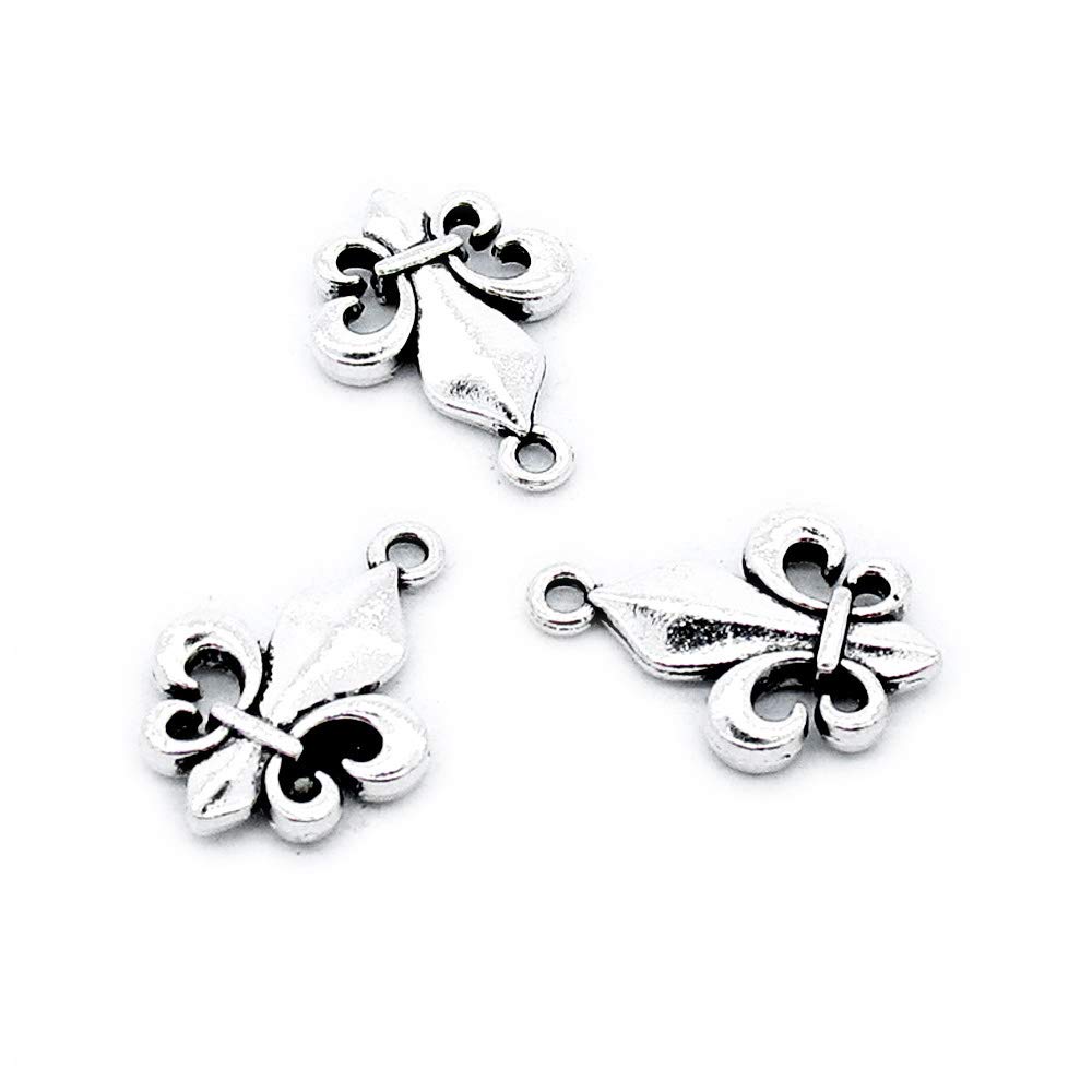 40 Pieces Antique Silver Tone Jewellery Charms Craft Art Making Crafting Beading Supplies I7RZ5L Fleur De Lis Iris Lily