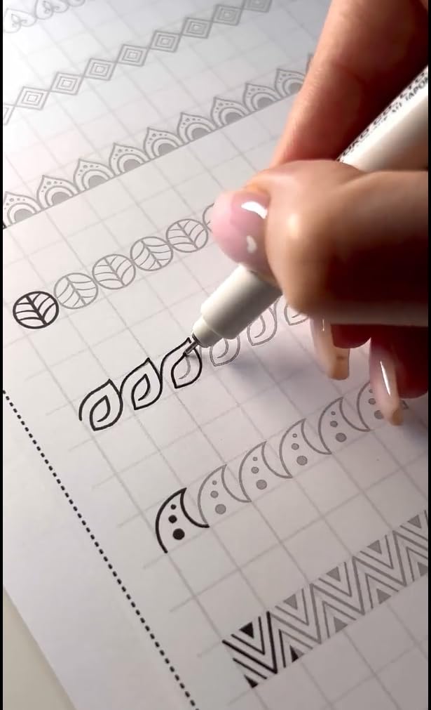 COOPERII Mandala Elements Drawing Tutorial, 100 Patterns, 20 Practice Worksheets for Calligraphy Training and Art Therapy
