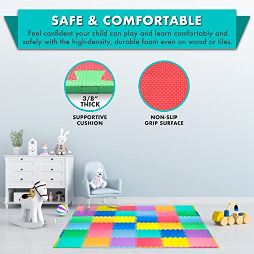 Image of ProSource Baby Play Mat, Soft Foam Floor Tiles for Kids, Interlocking EVA Panels for Playpen Use, Crawling Development Surface, Safe Non-Toxic Toddler Flooring, 36 Tiles, Multicolor