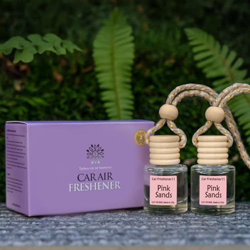 Image of Hanging Car Air Freshener, Long Lasting Essential Oil Diffuser, Non-Toxic Pink Sands Scent, Cute Car Fresheners for Women, 2 Pack Made in USA