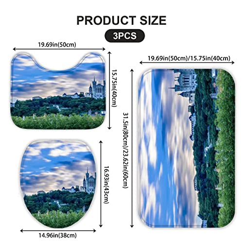 Badezimmer Badematte 3 Teilig Set Natürliche Architektur rutschfest Badteppiche Saugfähig Badezimmermatte Weich WC… – Bild 3