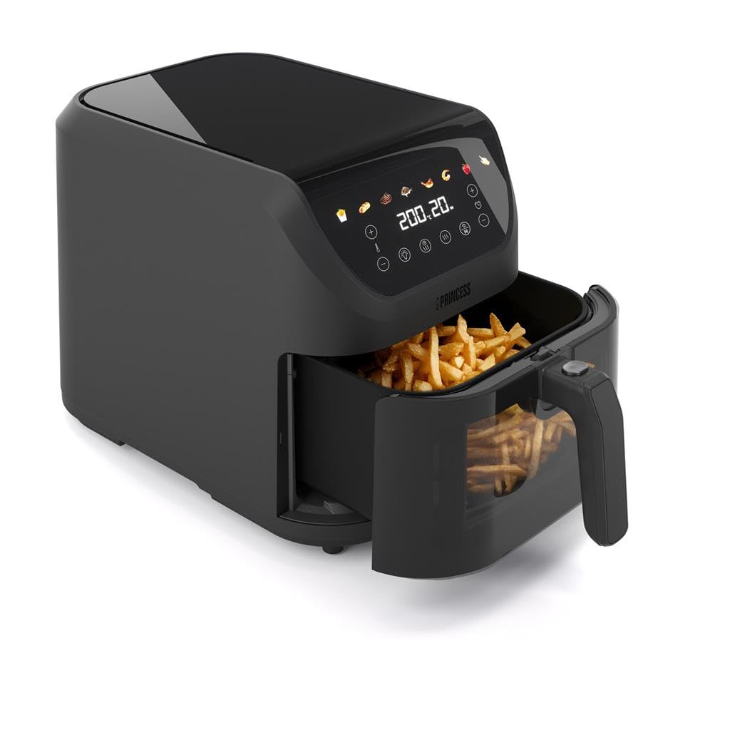 Princess 01.182476.01.001 Hei?lufT-Fritteuse 8 L 2000 W BpA-Frei, Antihaftbeschichtung, Digitaler Timer Schwarz (01.182476.01.001)