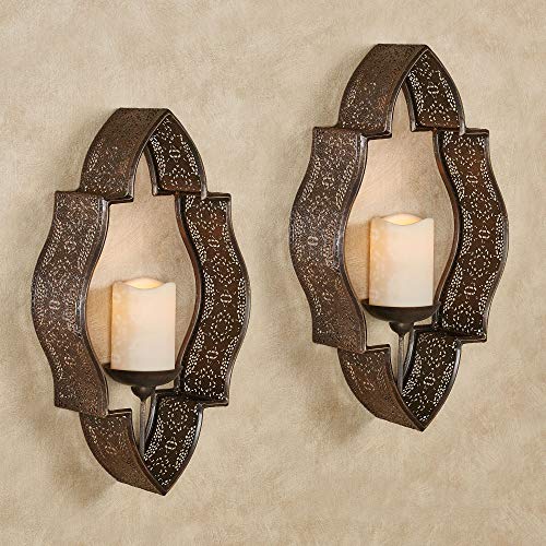 Touch Of Class Molli Ornate Openwork Wall Sconces - Bronze Pair - Handcrafted Metal - Elegant Sconce Decor - Candle Holders For Bedroom, Bathroom, Living Room - Set Of Two #TOP3