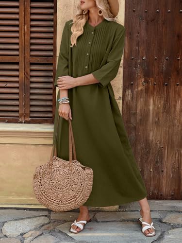 Image of Celmia Autumn Solid Loose Long Maxi Dress Cotton Caftan