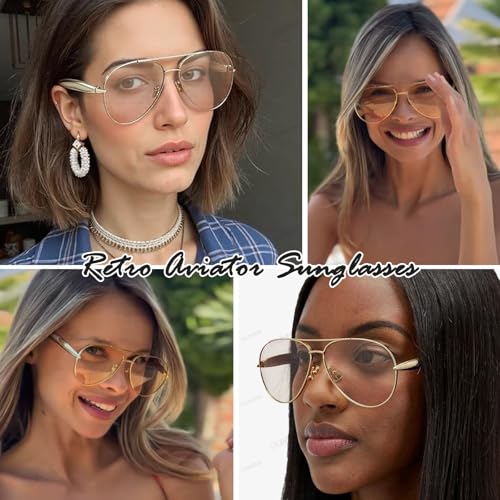 Oversized Aviator Sunglasses for Women Men 70s Trendy Sardine Big Sun Glasses Gold Metal Frame Shades2