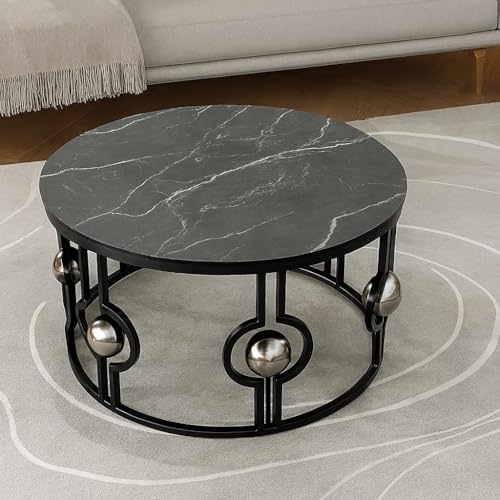 Image of Nesting Tables Made of Engineered Wood Coffee Table, Small Accent End Table, Round Sofa Side Table, Living Room, Bedroom Full Black