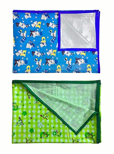 Image of EcoSoft Plastic Sheet,PVC Sheet for Kids,Rubber Sheet for Babies,Bed Wetting Protector(90 x 135 cm) (Blue Alphabet & Green PPG)