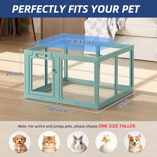 Image of Clear Acrylic Dog Playpen Indoor, Puppy Cat Small Pet Play Pen, Pet Cat Playpen for Rabbits, Dog Fence Crate Kennel Whelping Cage (Green, 8 Panel) 1